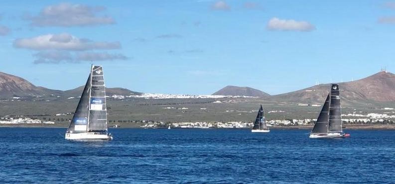 Class40s at the start of the RORC Transatlantic Race from Marina Lanzarote - Sirius, Eärendil and Hydra © RORC