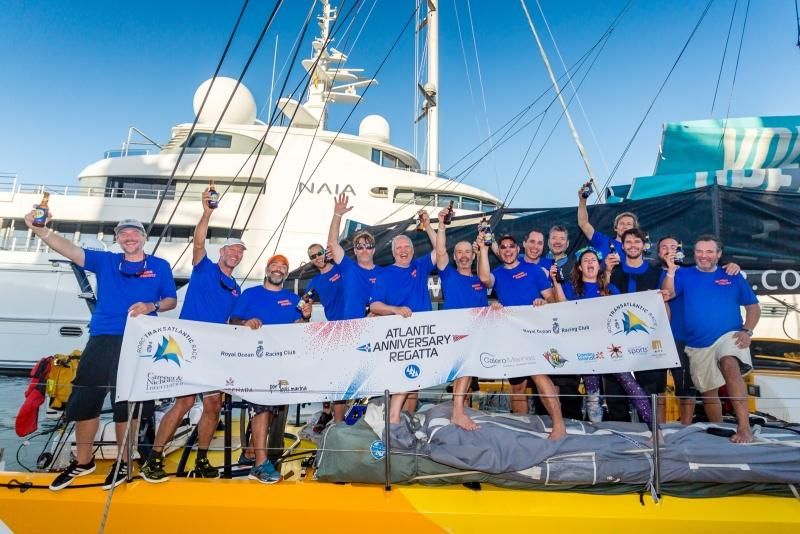  Roman Guerra and team on Volvo 70 Monster Project dockside after completing the RORC Transatlantic Race © RORC/Arthur Daniel