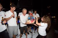 Tilmar Hansen, owner of Elliott 52 Outsider receives a welcome basket from Grenada Tourism Authority on arrival at Port Louis © RORC/Arthur Daniel