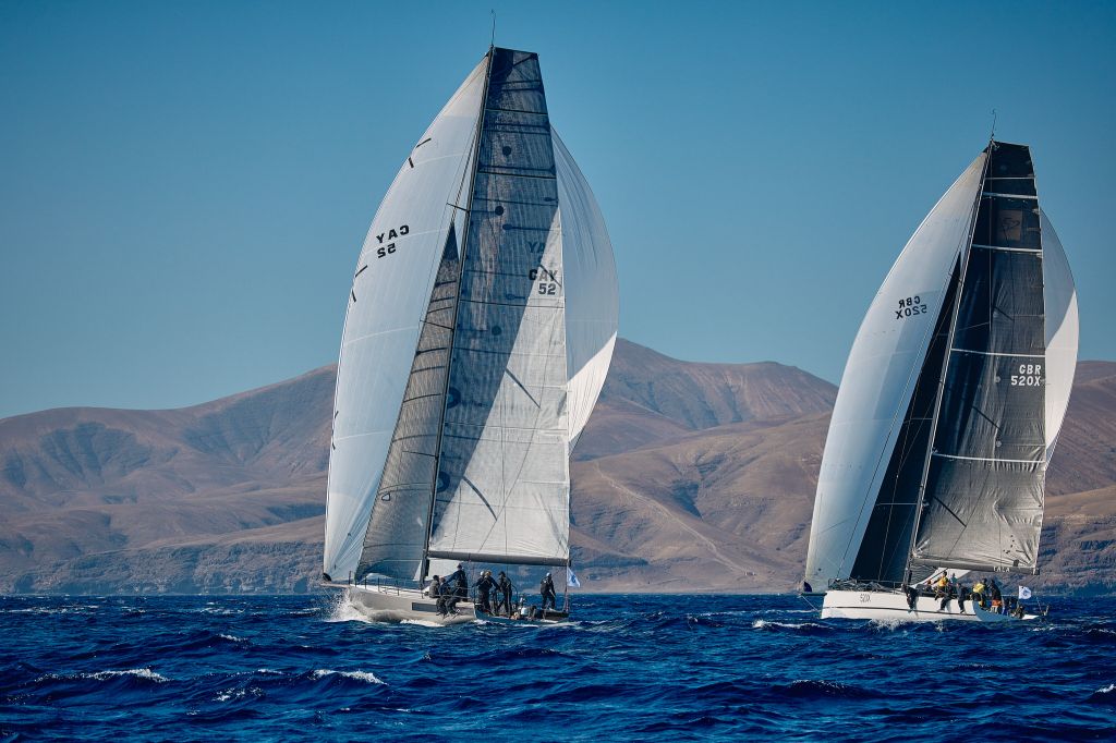 A full-on battle between Max Klink’s Botin 52 Caro (CH) and David Collins’ Botin 52 Tala (GBR) has been playing out across the Atlantic over the last 12 days © James Mitchell/RORC