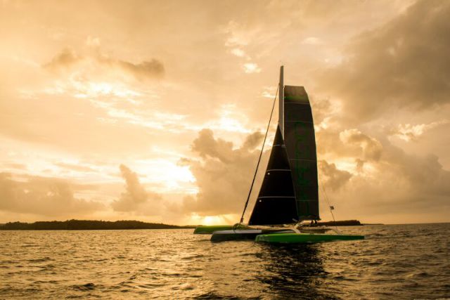 Line Honours victory in the 2nd RORC Transatlantic Race for Lloyd Thornburg's MOD70, Phaedo3 as they arrive at dawn in Port Louis, Grenada © RORC/Orlando K. Romain