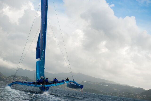 Tony Lawson's MOD70, Ms Barbados (Concise 10) Skippered, Ned Collier Wakefield comes into Port Louis, Grenada at the finish of the RORC Transatlantic Race from Marina Lanzarote © RORC/Orlando K. Romain