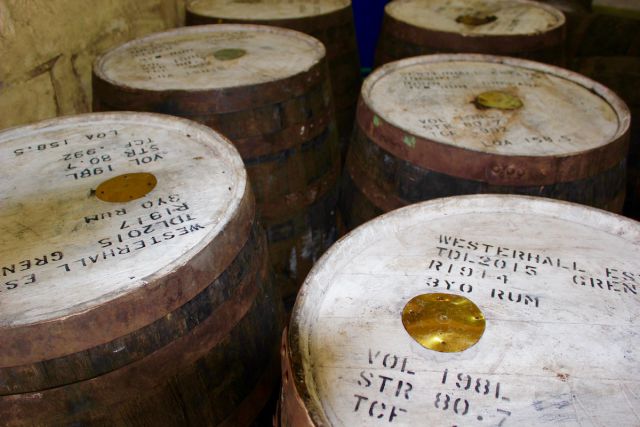 Westerhall barrels containg 198 litres of 3 year old rum at 80.7% strength ready for processing and bottling. Photo: RORC / Louay Habib