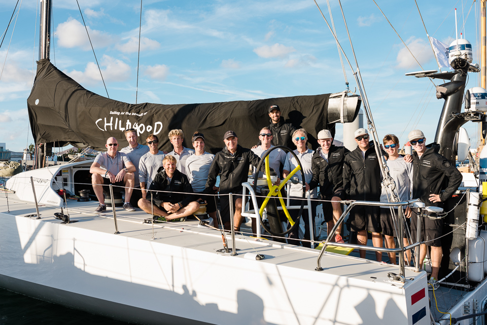 The crew of VO65 Childhood I assemble on deck pre-race © RORC/Joaquin Vera