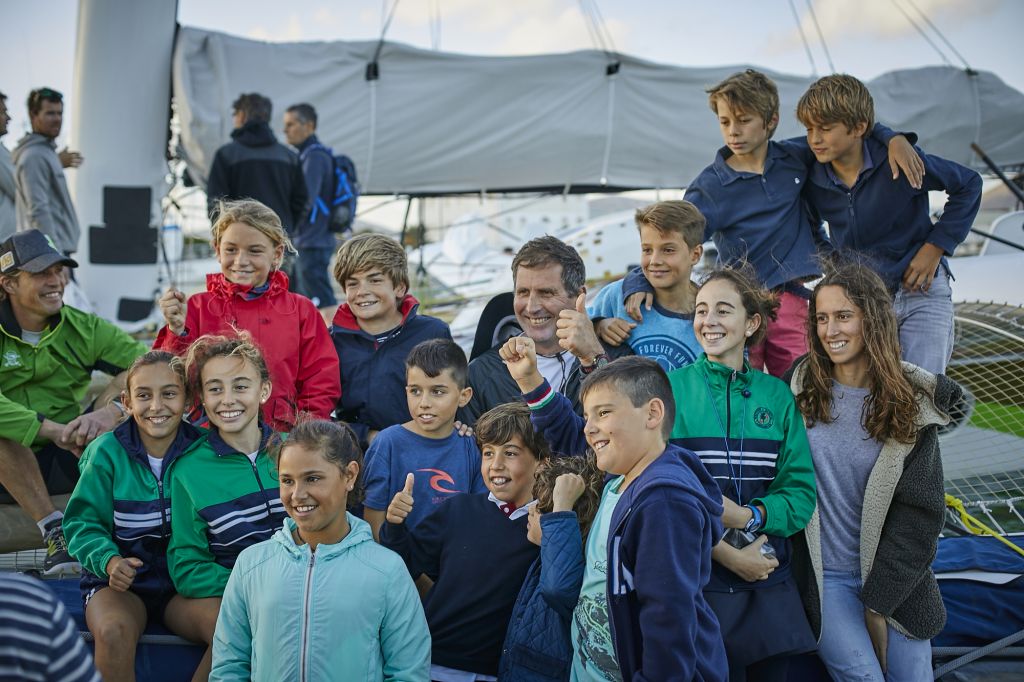 Future ocean racers? Brian Thompson shows young sailors from the Real Club Nautico de Arrecife around the boat © James Mitchell/RORC