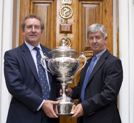 RORC Commodore, Mike Greville, and CEO, Eddie Warden Owen with the trophy Credit: RORC/onEdition