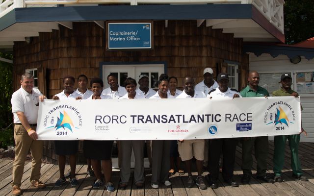 Glynn Thomas and staff at Port Louis Marina ready for the first arrivals. Photo: RORC/James Bremridge