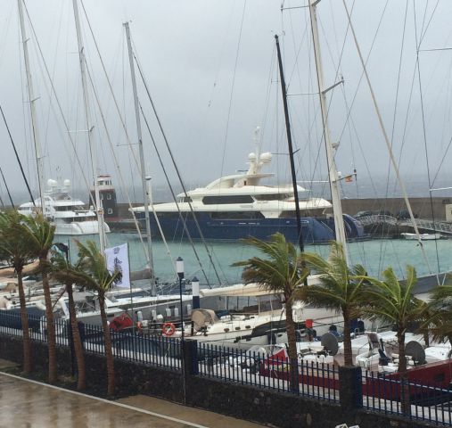 Squalls, registering up to 60 knots(!), have been sweeping through Puerto Calero Marina. Credit: RORC/Louay Habib