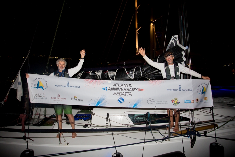 IRC Two and IRC Two Handed victory for experienced offshore sailors (L to R) Rupert Holmes and Richard Palmer. The pair have sailed thousands of miles together and the RORC Transatlantic Race is the start of their 2018 RORC race season, with the RORC Caribbean 600 as their next race in February © RORC/Arthur Daniel