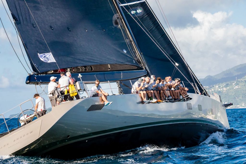 Dark Shadow approaching the finish line outside Camper & Nicholsons Port Louis Marina, Grenada - Photo © RORC / Arthur Daniel