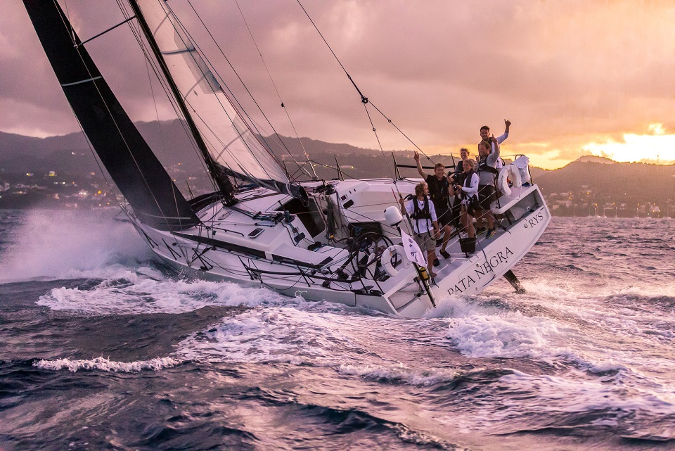 Pata Negra approaching the finish line at Camper & Nicholsons Port Louis Marina, Grenada - Photo © RORC / Arthur Daniel