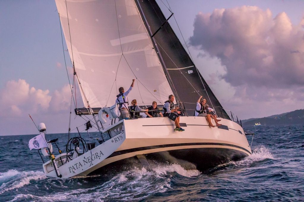 Pata Negra cross the finish line of Camper & Nicholsons Port Louis Marina in the 2019 RORC Transatlantic Race  © RORC/Arthur Daniel