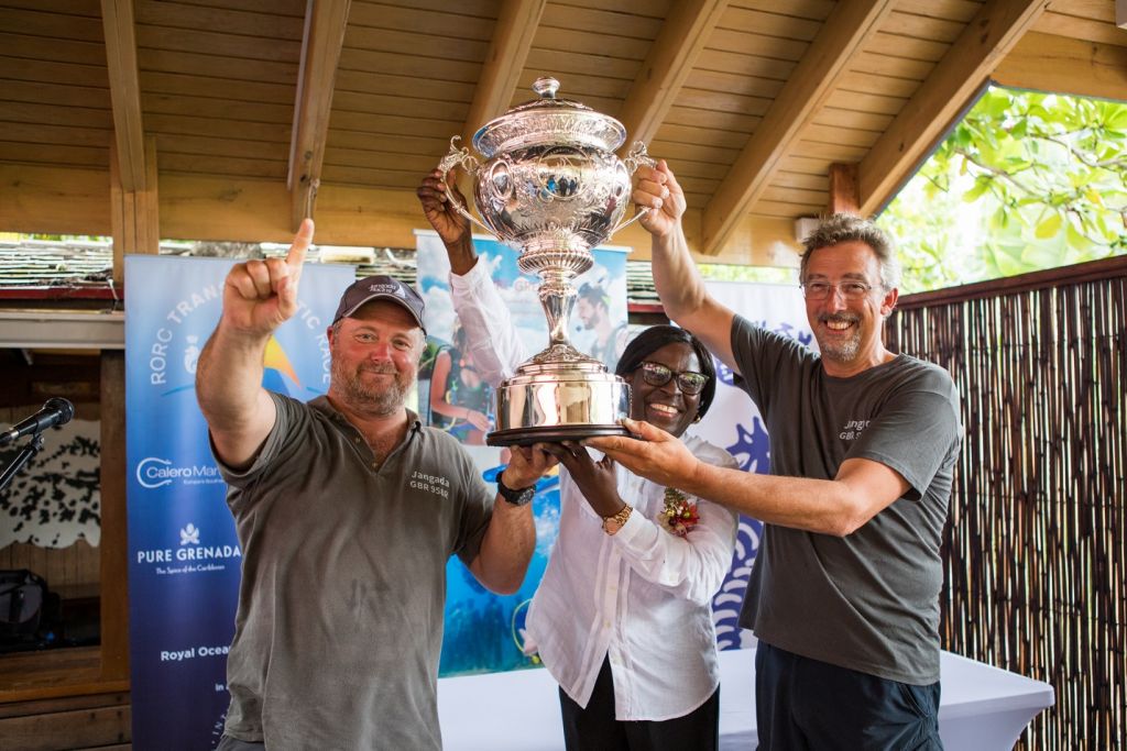 Richard Palmer (right) and Jeremy Waitt were the first ever two handed team to win the RORC Transatlantic Race Trophy for overall victory. 2019 race on JPK 1010 Jangada. © Arthur Daniel
