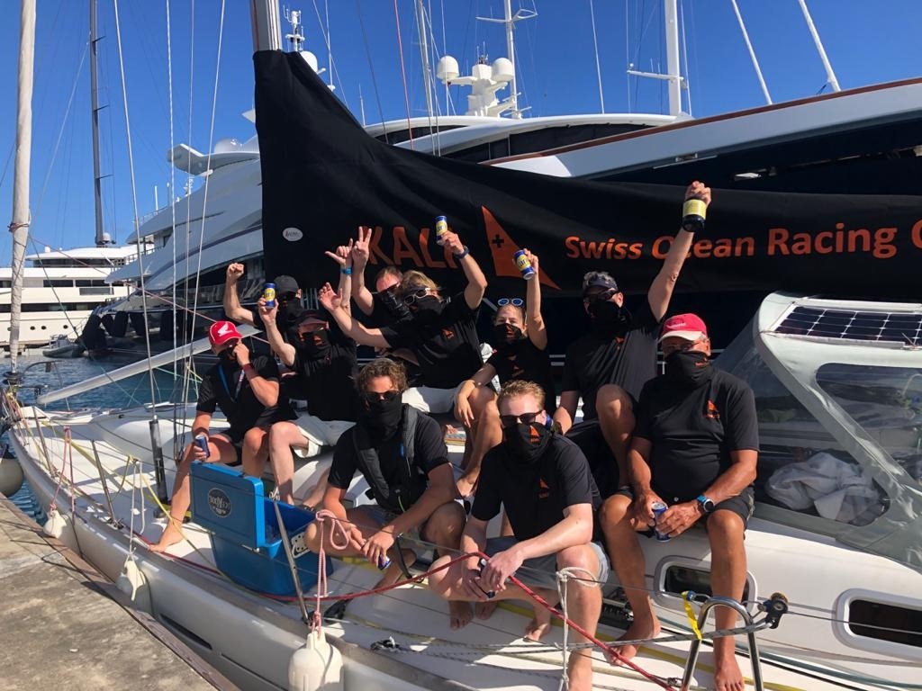 Team Kali - The Swiss, Swedish and Finnish crew on Benedikt Clauberg’s Swiss First 47.7 Kali finished the race for the third year in a row, smashing their own personal race record by two days © Helen Spooner/RORC
