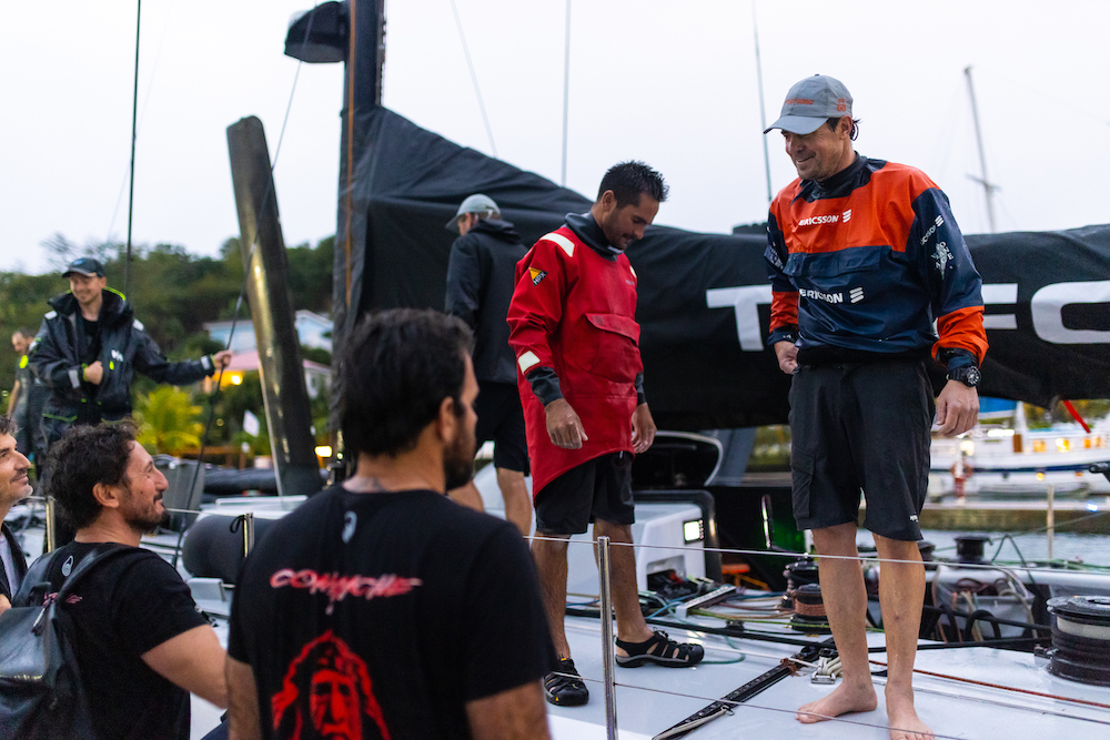 Great camaraderie between the teams as the crew of Comanche welcome L4 Trifork on the dock © Arthur Daniel/RORC