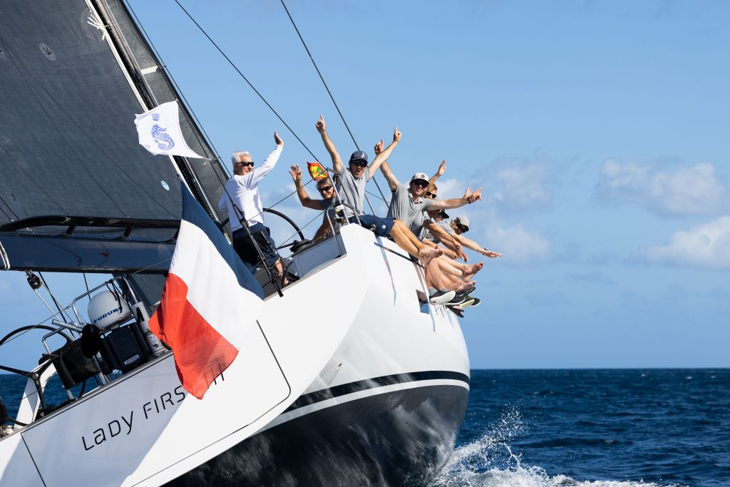 Jean-Pierre Dreau’s Mylius 60 Lady First 3 (FRA) is the first team from the Yacht Club de France to finish the RORC Transatlantic Race. Lady First 3 completed the race in an elapsed time of 13 days 2 hours 23 mins 32 secs © Arthur Daniel/RORC