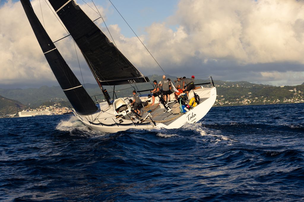 Tala crossed the finish line off Camper & Nicholsons Port Louis Marina and headed for the Carenage and the dock for a warm welcome © Arthur Daniel/RORC