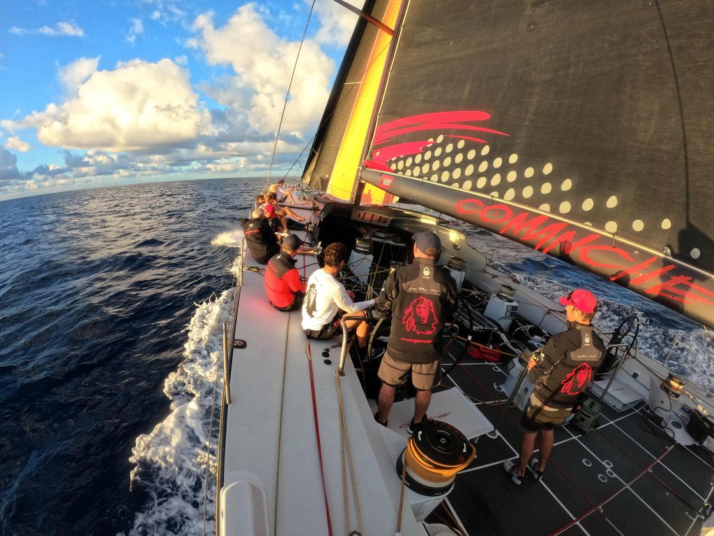 Sunset in the Atlantic on board Comanche during the RORC Transatlantic Race Credit: @racingSF