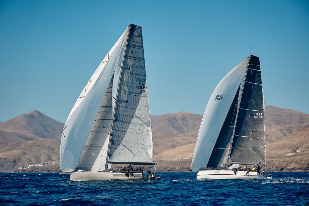 Max Klink’s Botin 52 Caro (CH) and Tala (GBR) at the start of the RORC Transatlantic Race © RORC/James Mitchell