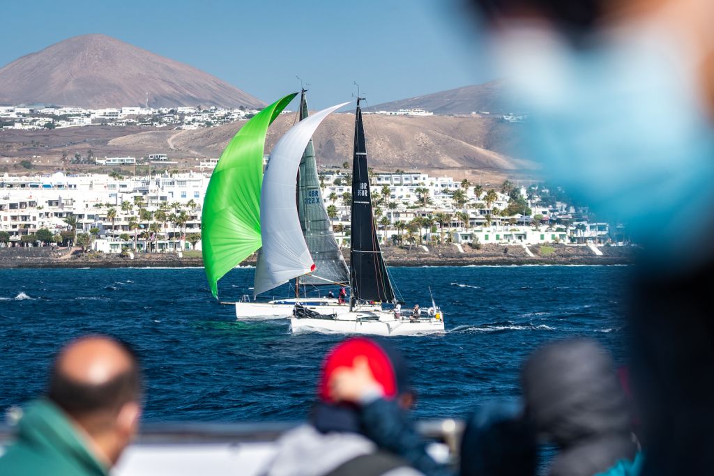 From Richard Palmer on Jangada “It has been a hard first 24 hours ,with a big sea state, so we have been hand steering. It’s settled down now so the Code Zero is up and the Autohelm is in charge.” © Lanzarote Photo Sport
